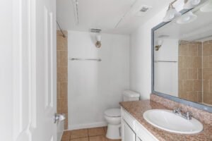 Renovated bathrooms at Falls Apartments, now leasing 3 bedroom apartments in Houston, TX.